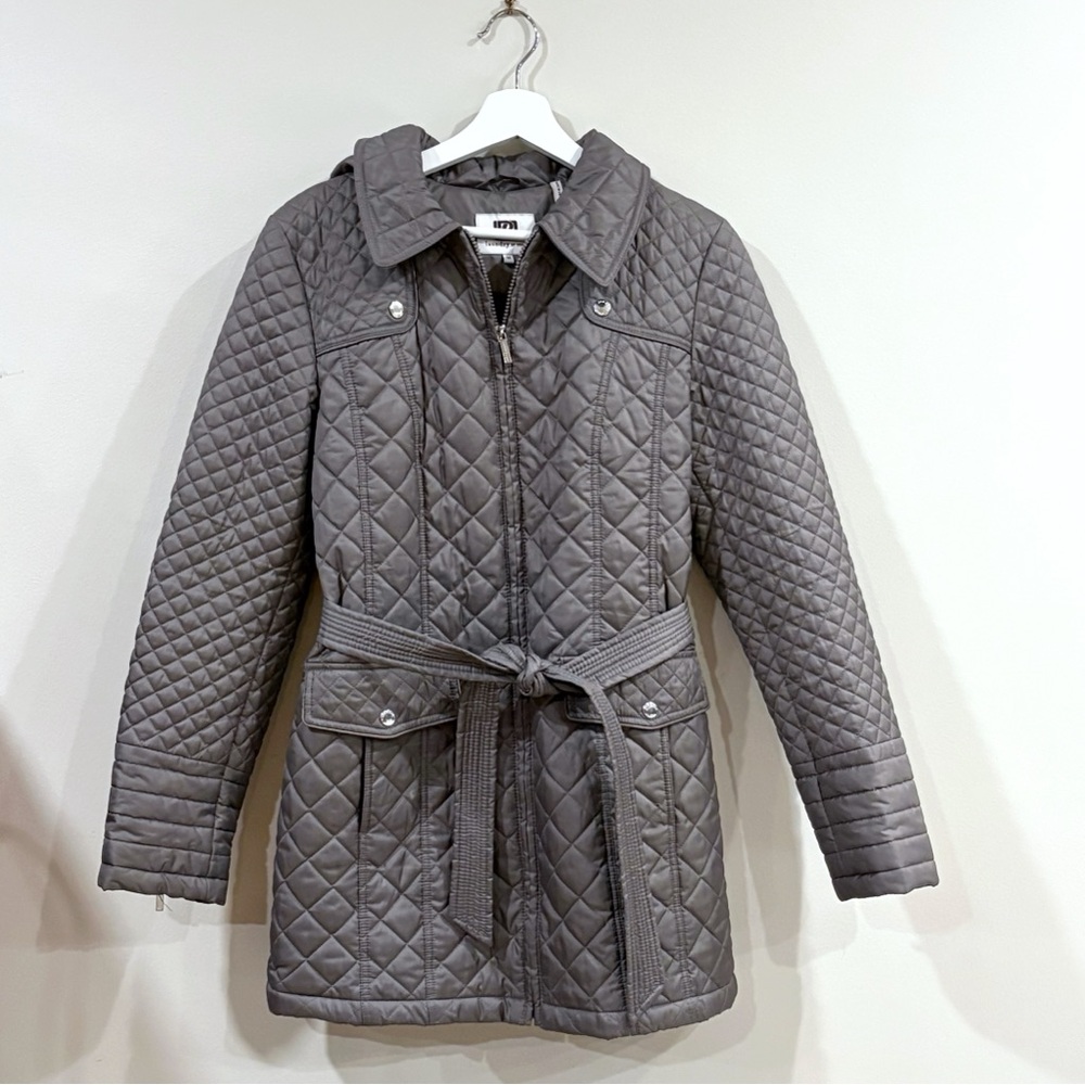 Laundry by Design Quilted Belted Coat Women’s M Gray Hooded Jacket Warm